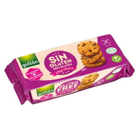 Gullon ciastka z kawałkami czekolady 130 g, bez dodatku cukrów. Zawiera substancje słodzące. Produkt bezglutenowy.